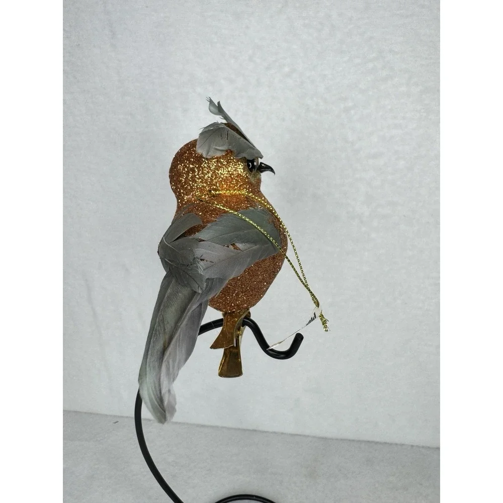 Pier 1 Glitter Owl Clip Ornament Gold‎ Feather Christmas Winter Holiday Decor